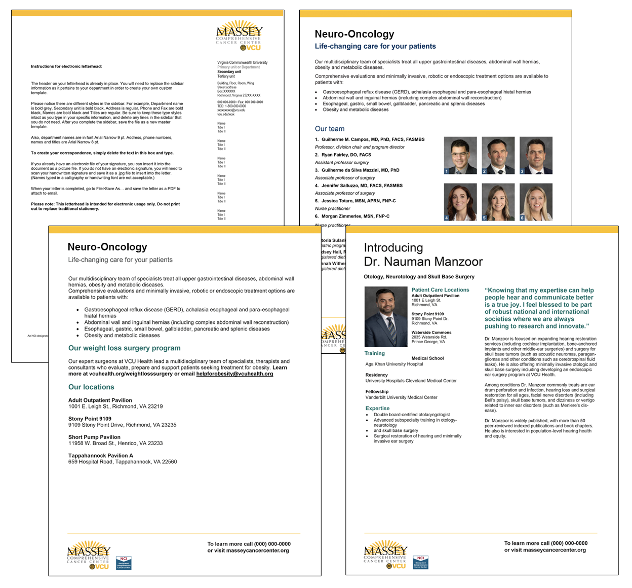 Collage of various Massey flyer mockups